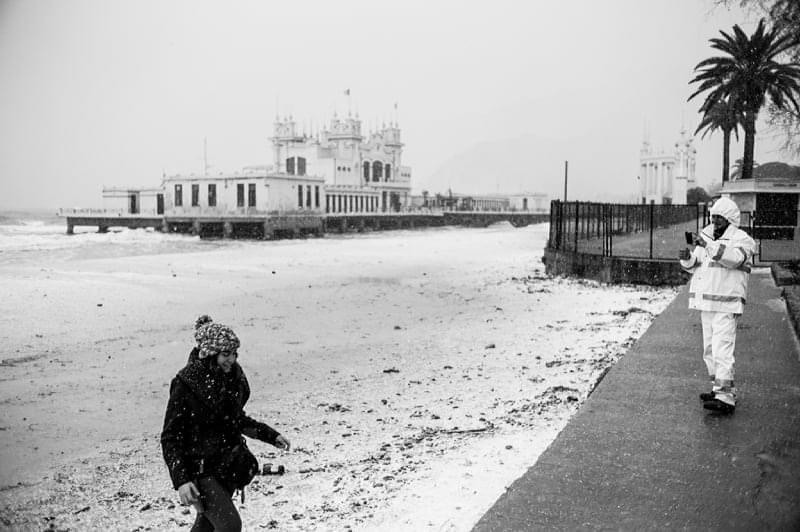 Mondello beach, Palermo, snow in 2014.